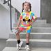 Mother & Kids INS Girls Summer Casual Tie Dye Full Print Short Sleeved 2 Piece Set Fashion Casual Sports Suit_viptrois.com