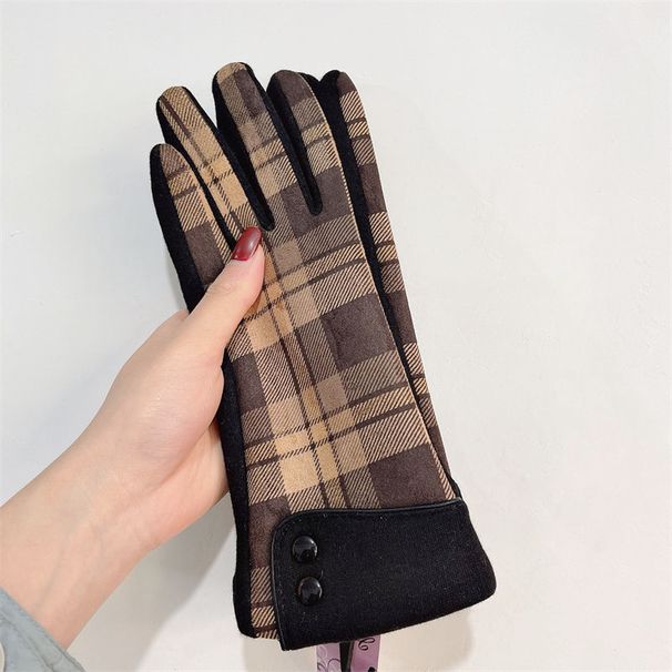 New plaid women's gloves winter warmth, cold wind resistance, thickened velvet for cycling and driving_viptrois.com