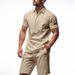 Men's Clothing Men's Summer New Linen Men's Casual Lapel Polo Shirt Short Sleeved Beach Shorts Casual Suit_viptrois.com