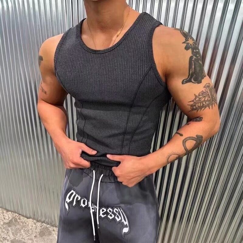 Men's Clothing Men's Style Patchwork Tank Top Summer Tight Fit Sports Fitness Training Elastic Sweat Wicking Breathable_viptrois.com