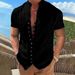 2023 Summer Men's Cotton And Button Standing Neck Short Sleeved Shirt_viptrois.com