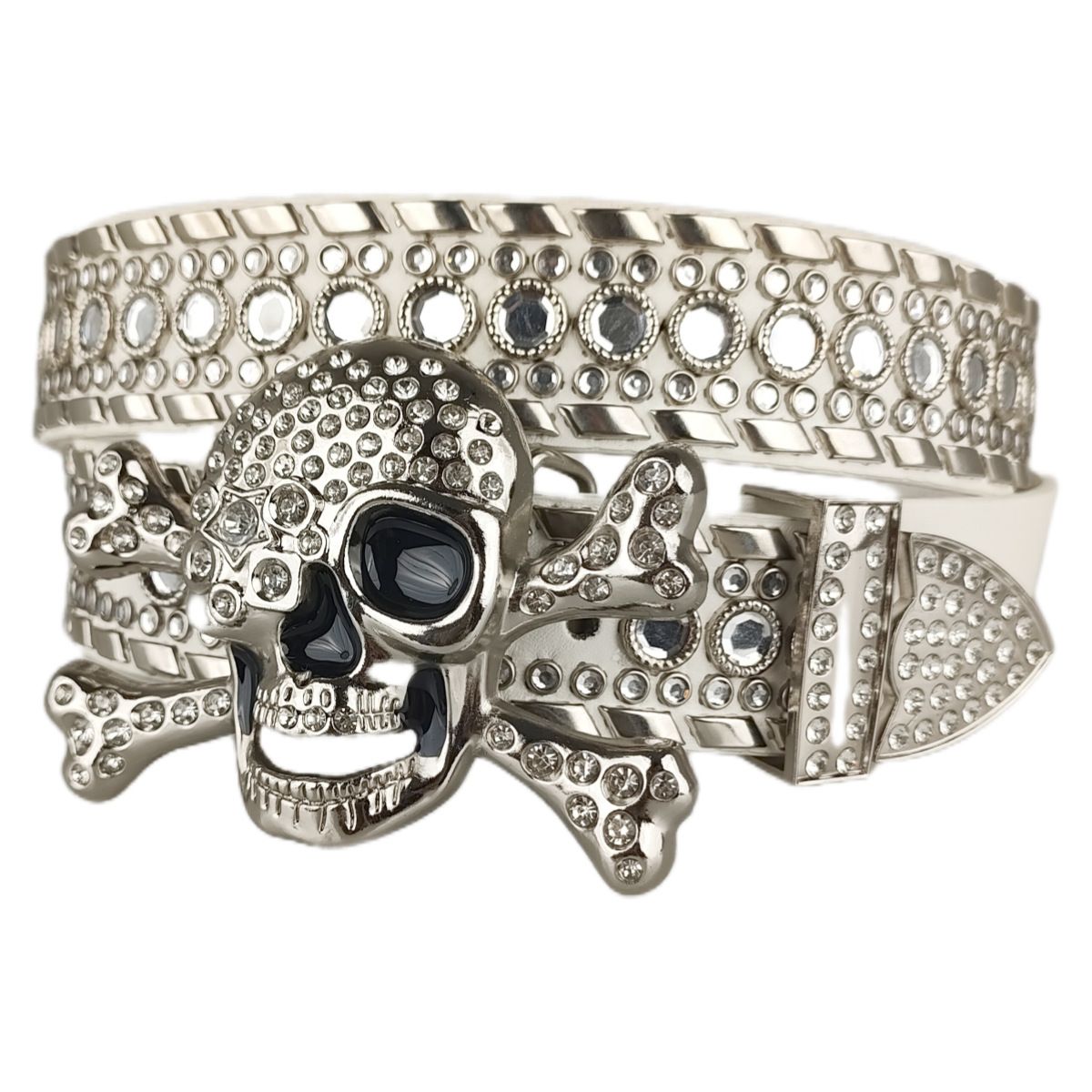 Skull Rhinestone Inlaid Large Belt Y2k Rivet Accessories Hip Hop Punk Rhinestone Belt Men's_viptrois.com