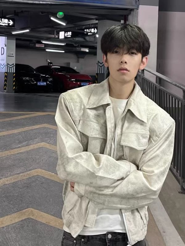 Men's Clothing Cleanfit Shoulder Pad Leather Jacket Men's Spring And Autumn American Retro Short Pilot Shoulder Jacket Tie Dye Top_viptrois.com