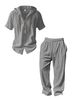 Men's Linen Hooded Short Sleeved Shirt And Trousers Casual Sportswear Set Black Khaki White Gray_viptrois.com