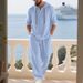 New Autumn Linen Men's Casual Suit - Loose-fitting Hooded Henry Shirt With Long Sleeves And Long Pants Set_viptrois.com