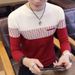Pure Cross-Border Long Sleeve Round Neck Color Block Vertical Striped Sweater Trendy Youth Korean Version Slim Fit Men's_viptrois.com