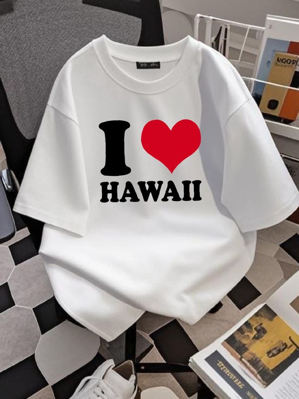 I Love Hawaii HI T Shirt Graphic Unisex Homme Stylish Streetwear Comfortable Versatile Top For Everyday Wear Designer Clothes Breathable Slightly_viptrois.com
