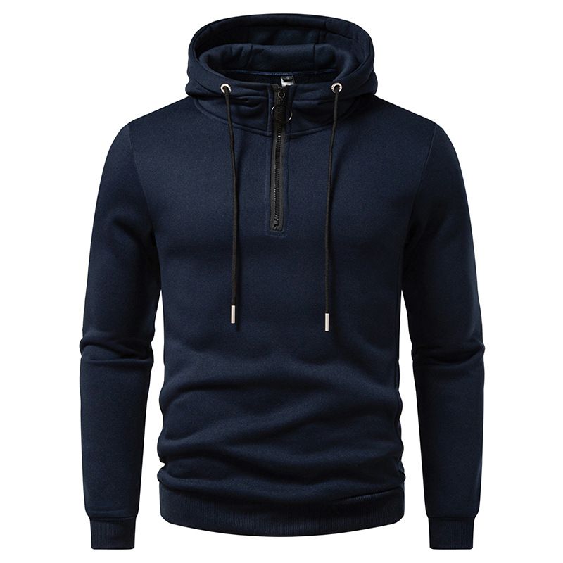 Men's Clothing Half-Zip Hooded Sweatshirt – European Fit Pullover With Modern Streetwear Style (S-XXL, Navy/Black/Charcoal Grey)_viptrois.com