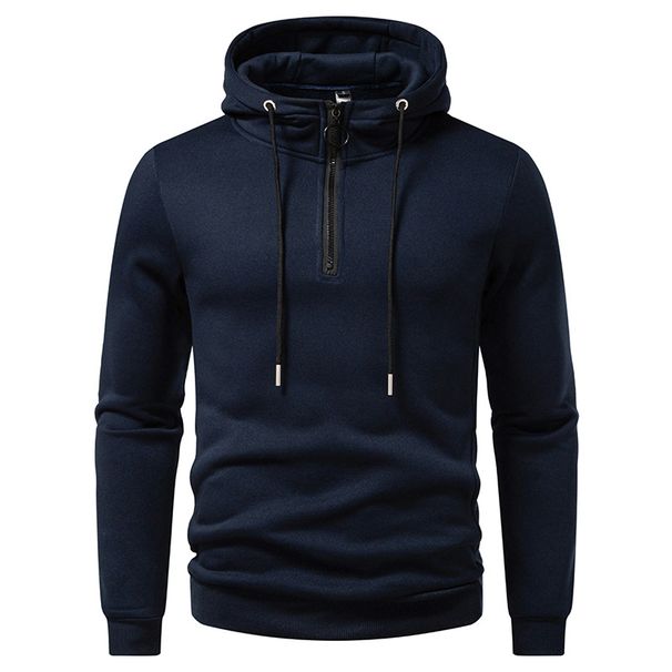 Men's Clothing Half-Zip Hooded Sweatshirt – European Fit Pullover With Modern Streetwear Style (S-XXL, Navy/Black/Charcoal Grey)_viptrois.com