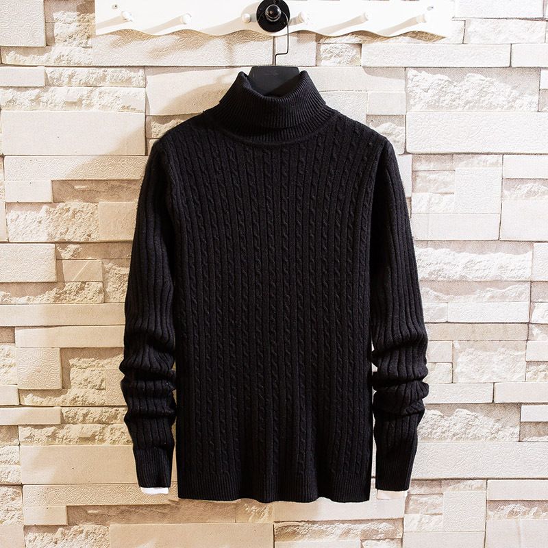 Men's High Neck Knit Sweater - Slim Fit Casual Pullover With Jacquard Pattern, Warm & Stylish For Everyday Wear_viptrois.com