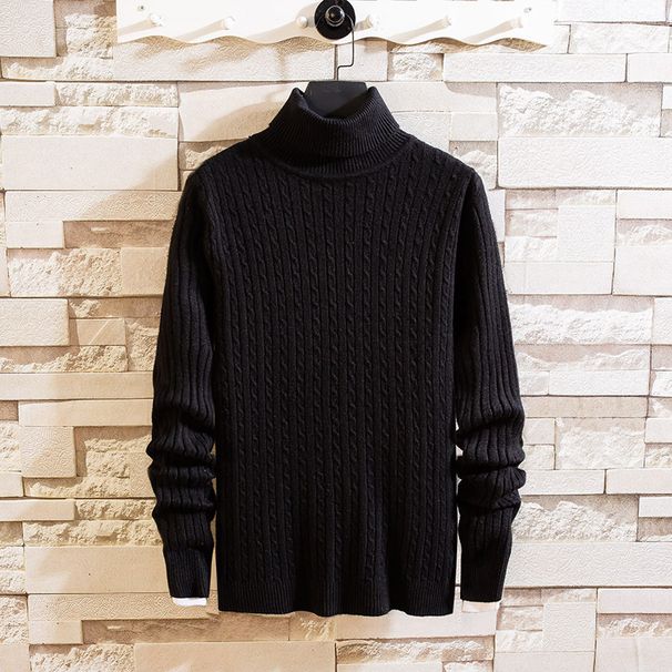 Men's High Neck Knit Sweater - Slim Fit Casual Pullover With Jacquard Pattern, Warm & Stylish For Everyday Wear_viptrois.com