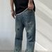 Men's Clothing Heavy Embroidery Straight Pants Washed Jeans Men's High Street Fashion Retro Loose Casual Mopping Trousers_viptrois.com