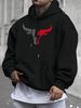 Men's Autumn And Winter Casual Fashionable Loose Hooded Sweatshirt With Red Horn Print Warm Long Sleeved Pullover_viptrois.com