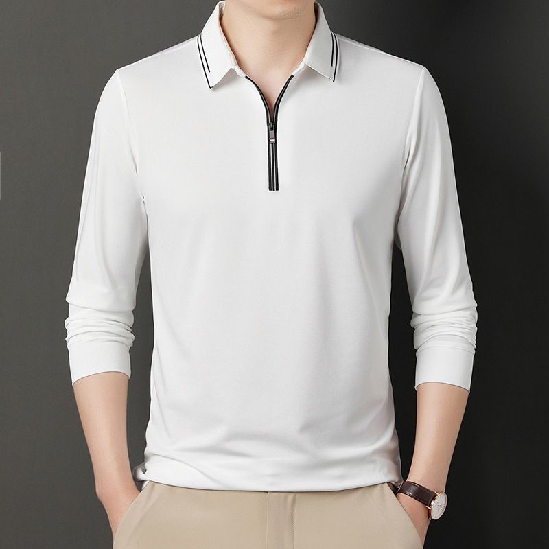 New Men's Half Zip Polo Shirt, Spring and Autumn Long Sleeved T-shirt, Men's Minimalist Business Youth Loose Fit, Oversized Dad's Outfit_viptrois.com