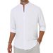 Men's Clothing Loose Casual Men's Linen Breathable Solid Color Simple Long Sleeved Shirt Stand Collar Cotton And Linen Cardigan Men_viptrois.com
