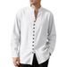 Men's Retro Linen Shirt - Stand Up Collar Long Sleeve Button Down Shirt (Loose Fit For Spring/Autumn)_viptrois.com