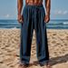 Men's Clothing Cotton And Linen Loose Large Size Loose Solid Color Casual Lace Up Trousers_viptrois.com