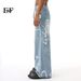 Men's Clothing 2025 New Arrivals American Trendy Street Graffiti Fun Straight Leg Floor Length Wide Leg Pants Jeans_viptrois.com