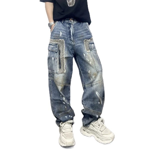 Spring And Autumn American Casual Handsome Washed Retro Workwear Jeans Men's Straight Loose High Street Tapered Pants Trend_viptrois.com