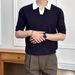 Men's Slim Fit Knit Polo Shirt – Summer Casual Lapel Short Sleeve, High-End Color Block Design For Business & Elegant Style_viptrois.com