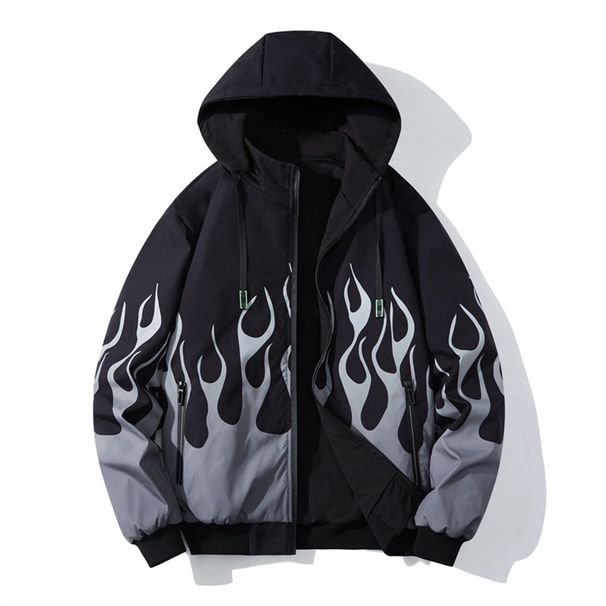 Spring 2026 High Quality Fashion Sport Outerwear Youth/Men Flame Printing Splicing Long Sleeve Loose Zipper Hooded Double Sided Jacket L-5XL_viptrois.com