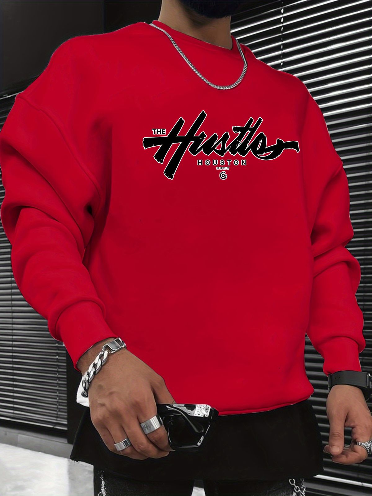 Men's Loose Casual And Fashionable Houston Letter Pattern Printed Round Neck Long Sleeved Sportswear For Autumn And Winter_viptrois.com