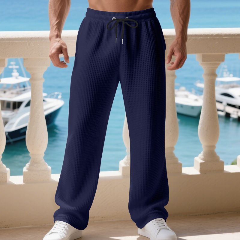 Men's Clothing Autumn And Winter Loose Large Size Men's Casual Jacquard Waffle Simple Straight Sports Solid Color Trousers Men_viptrois.com