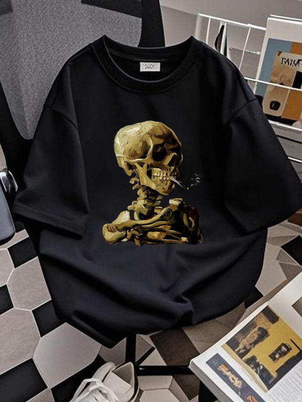 VAN GOGH T Shirt Skull Of A Skeleton With Burning Cigarette Impressionism Art Vincent Versatile Graphic Fashion Comfortable Top For Everyday Wear_viptrois.com
