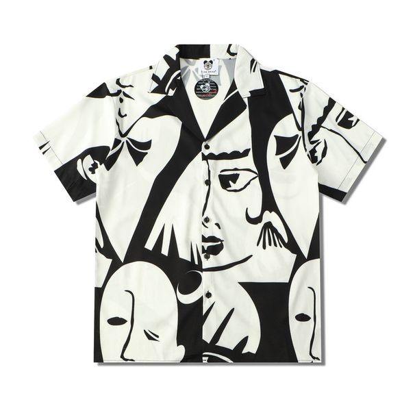 Men's Clothing Street Youth Trendy Mask Digital Printing Loose Lapel Short Sleeved Shirt_viptrois.com