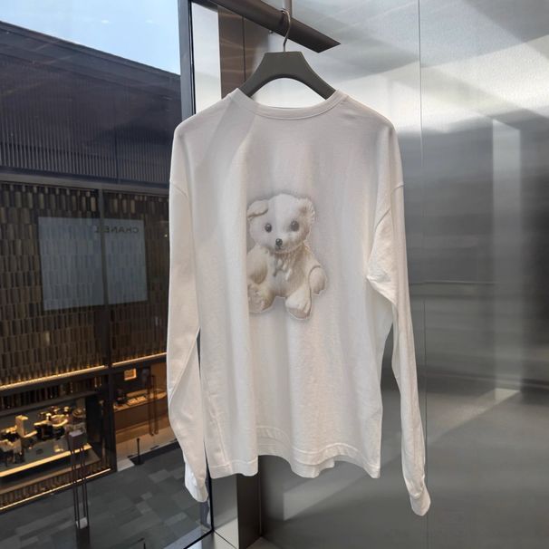 25 High Version New Bear Print Long Sleeve T-Shirt For Men And Women Early Autumn Plus Size Loose Couple Ins Style Top_viptrois.com