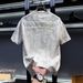 Men's Clothing Men's Premium Distressed Round Neck Short Sleeve T-Shirt - Trendy Streetwear For Summer - Black, Coffee, White - Slim Fit Cotton Blend_viptrois.com
