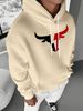 Men's Autumn And Winter Casual Fashionable Loose Hooded Sweatshirt With Red Horn Print Warm Long Sleeved Pullover_viptrois.com