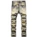 Men's Clothing Trendy Printed Denim Suit For Men, Elastic Slim Fit Ripped Jacket Top, Trendy Handsome Patchwork Beggar Pants_viptrois.com