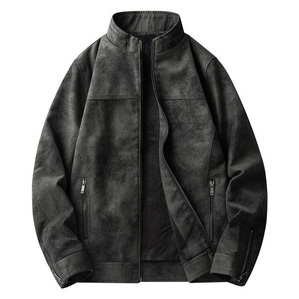 Retro Old Locomotive Leather Jacket Men's Short Autumn And Winter Velvet American Casual Flying Pu Jacket Deerskin Velvet Jacket_viptrois.com