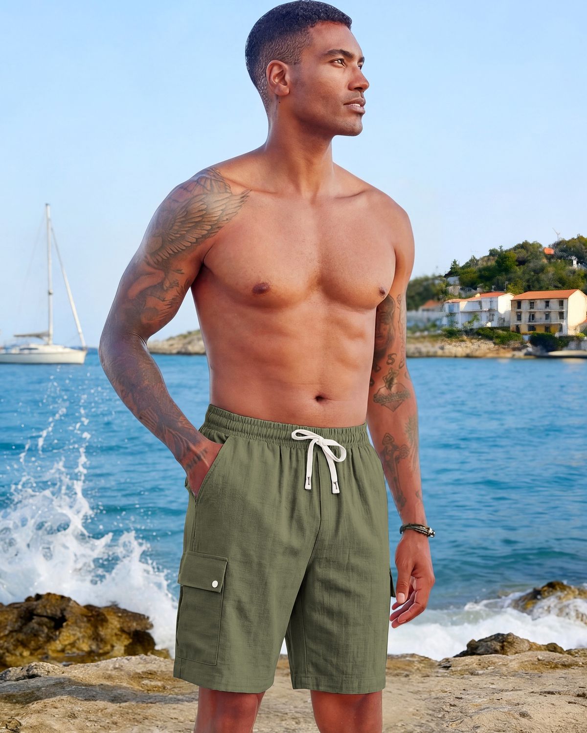 Men's Clothing Men's Summer Casual Workwear Shorts Loose Fit Skin Friendly Outdoor Sports Beach Multi Pocket Style Cotton Linen_viptrois.com