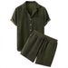 Men's Clothing 2025 Summer New Solid Color Corduroy Casual Suit Shirt And Shorts Set_viptrois.com