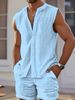 Summer European And American Men's Vest Shirt Casual Loose Sleeveless Shorts Beach Suit_viptrois.com