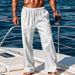 Cross-Border Cotton Linen In-Stock Plus Size Men's Breathable Sweat-Absorbent Solid Color Long Basic Style Casual_viptrois.com