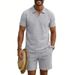 Men's Casual Polo Shirt And Shorts Suit Waffle Knit Simple Label Seagull Collar_viptrois.com