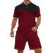 Men's Clothing Men's New Waffle Button Solid Color Lapel Short Sleeved T Shirt Shorts Casual Suit_viptrois.com