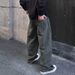 Men's Clothing Ins Style Washed Straight Leg Trousers, Hong Kong Style Men's Trousers, Versatile Cargo Trousers, Curved Cut Men's Casual Style._viptrois.com