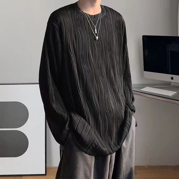 Men's Clothing Neck Long Sleeved T Shirt Men's Spring And Autumn New Trend Ins Top Clothes Chic Lazy Style Bottoming Shirt_viptrois.com