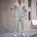 Men's Autumn Casual Long Sleeve Button-Up Collar Color Block Hoodie & Pants Set_viptrois.com
