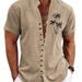 Men's Clothing Summer New Retro Cotton And Linen Button Down Collar Short Sleeved Shirt_viptrois.com