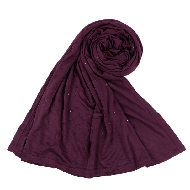 Muslim Headscarf Muslim Scarf Pure Color Mercerized Cotton Scarf Full Of Star Hot Diamond High Quality Modal Scarf 170*60cm_viptrois.com