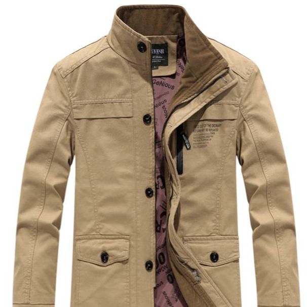 Men’s Slim-Fit Cotton Jacket – Lightweight, Breathable & Wind-Resistant Longline Coat With Stand Collar (Army Green/Khaki/Black, Casual Wear)_viptrois.com