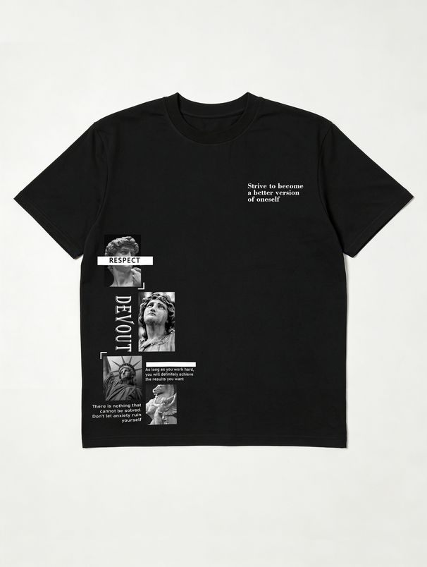 2026 Matching Sculpture Print T-Shirt & Shorts Set, "Devout Respect" Streetwear 2-Piece Outfit For Daily Wear & Casual Hangouts_viptrois.com