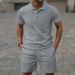 Men's Clothing New Jacquard Men's Casual Lapel Polo Shirt Short Sleeved Shorts Casual Suit_viptrois.com