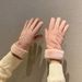 Winter suede warm outdoor windproof and plush thick gloves, women's standard wool mouth cycling touch screen gloves_viptrois.com