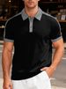 Men's Casual Sporty Polo Shirt - Breathable Knit Fabric, Relaxed Fit, Color Block Design, Short Sleeve, Versatile For Summer_viptrois.com